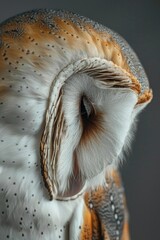 Poster - Close up of an owl's head on a gray background