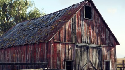 Poster - A weathered barn with a rusted tin roof and old wooden boards