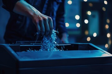 Aufkleber - A person is cutting a piece of paper with scissors