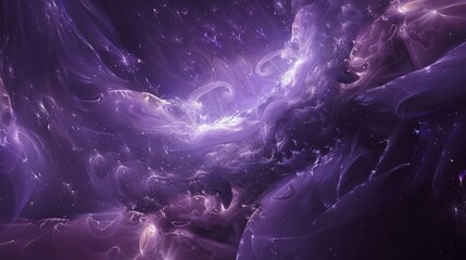 Wall Mural - Starry sky with nebula-like patterns in purple and silver twinkling lights beams. background