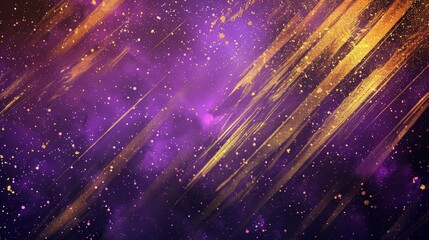 Wall Mural - Purple and gold streaks with glowing light effects and scattered white stars. background