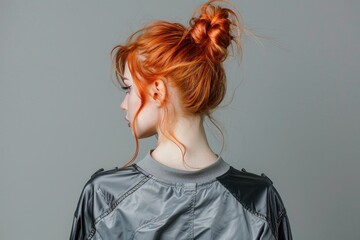 Poster - A woman with vibrant red hair wears a casual jacket, likely for outdoor activities