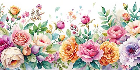 Wall Mural - Exquisite watercolor floral prints perfect for home decor and stationery, watercolor, floral, prints, flowers, delicate