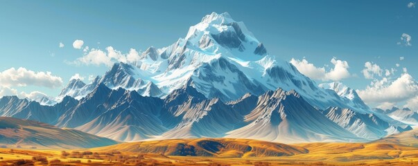 Snow-capped mountain in summer