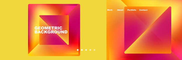 Colorful fluid gradient triangles and squares web site template. Vector Illustration For Wallpaper, Banner, Background, Card, Book Illustration, landing page
