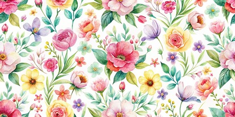 Wall Mural - Seamless watercolor spring floral pattern with repeated flower texture, watercolor, seamless, floral, pattern, spring, flowers