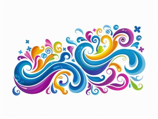 Poster - Colorful abstract floral design featuring swirls, waves, and curls in vibrant hues of blue, purple, and yellow on a white background.