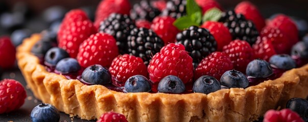 Canvas Print - Freshly made fruit tart with berries