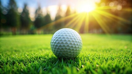 Wall Mural - Golf ball on perfectly-manicured green grass , golf, ball, sport, green, grass, golfing, recreation, leisure, outdoor, sunny