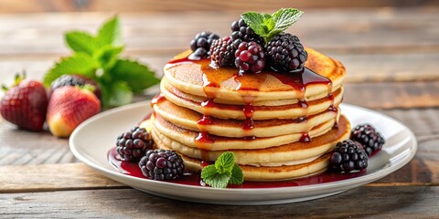 Delicious blackberry pancake topped with syrup and fresh berries, pancake, breakfast, blackberry, food, delicious, fresh, syrup, brunch