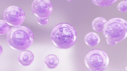 Aufkleber - Macro shot of various air bubbles in water rising on a light blue background. Super slow motion Beauty glossy Moisturizing bubble blobs or drops 3D animation design
