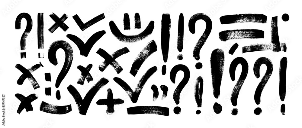 Hand drawn various punctuation signs, check marks, exclamation and ...