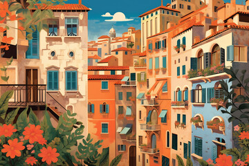 Wall Mural - Florence urban landscape. Pattern with houses. Illustration