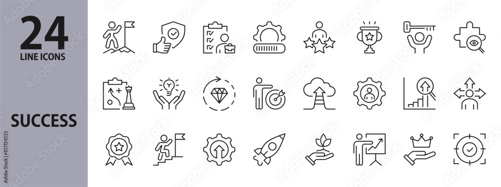 Success Target Line Success line icons set with Growth, Business, Target, Motivation ...