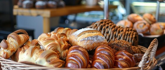 a basket filled with fresh bread and pastries