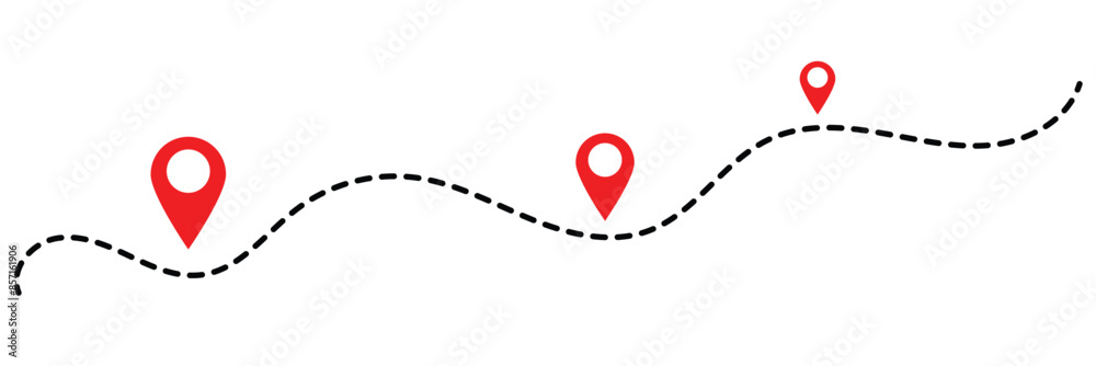 Route icon - two points with dotted path and location pin. Route ...