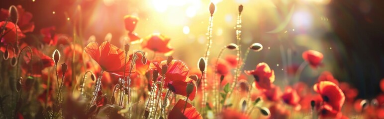 Wall Mural - Field of poppies bloom.