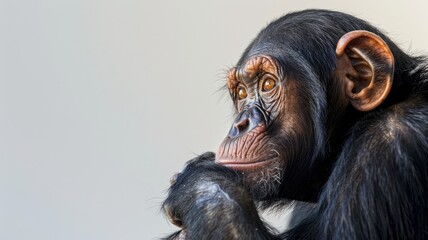 Wall Mural - Thoughtful chimpanzee staring with intense curiosity Close-up shot