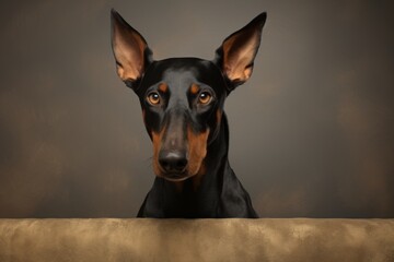 Wall Mural - Portrait of a funny doberman pinscher in plain cyclorama studio wall