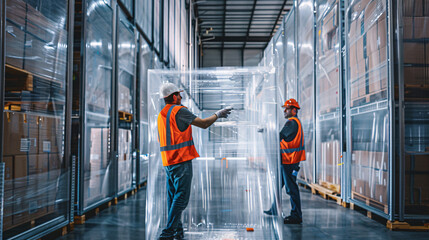 Professional Movers Safely Wrapping Fragile Mirror in Protective Materials | Creative Double Exposure Shot