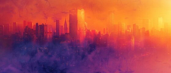Wall Mural - Abstract cityscape with warm colors at sunset.