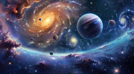 Wall Mural - fantastic multicolored outer space with stars constellations galaxies planets and nebulae concept il