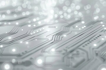 A digital technology background with light gray circuit lines and dots