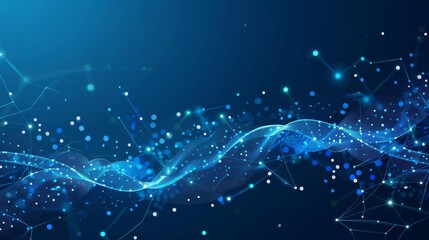 A digital technology concept with a futuristic blue gradient background and connected dots
