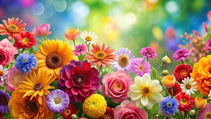 Wall Mural - Colorful flower background with vibrant blooms in full bloom, flowers, background, vibrant, colorful, blooms, nature, botanical