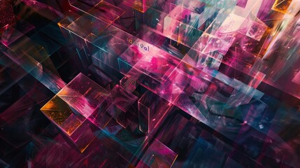 Canvas Print - Geometric prism shapes in jewel tones carnival subtly in luminous letters background