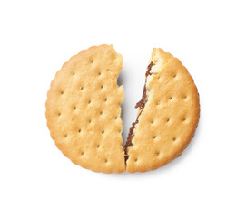 Poster - Broken tasty sandwich cookie isolated on white, top view