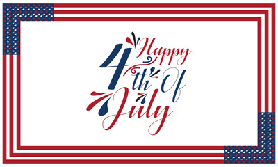 Wall Mural - Happy 4th of July. United States Independence Day celebration banner with hand lettering and waving American national flag on red, blue, and white background. Vector illustration. EPS 10