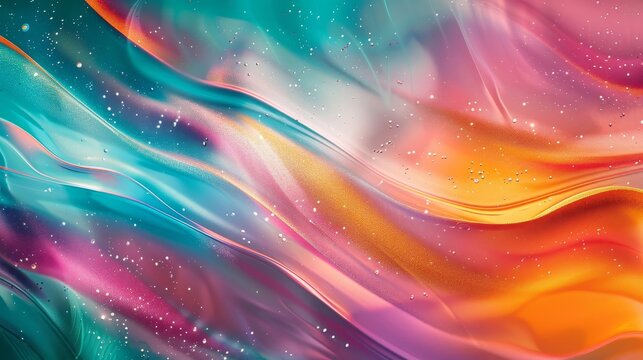 Bold abstract background in vibrant teal orange and magenta with dynamic textures and shimmering flecks