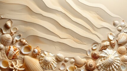 Wall Mural - Sand background with shells composition