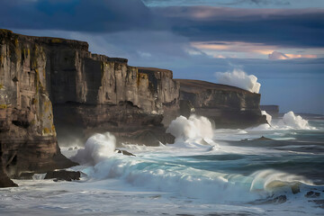 Poster - waves crashing on a cliff