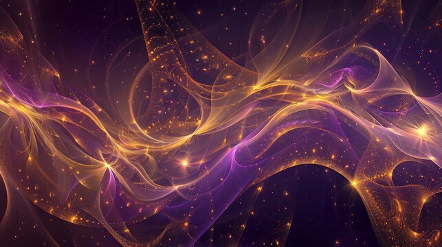 Background with violet and gold shimmering crescents intricate lines festive tranquility. background