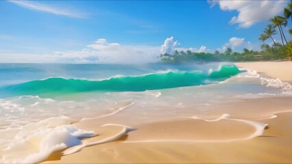Canvas Print - Expansive tropical beach vista with sky blending into the sea horizon. Concept Tropical Beach, Sky Horizon, Expansive Vista, Ocean Blend