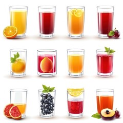 Wall Mural - Collection of Fresh Fruit Juices in Glasses