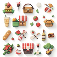 Wall Mural - Picnic Basket with Summer Food and Drink