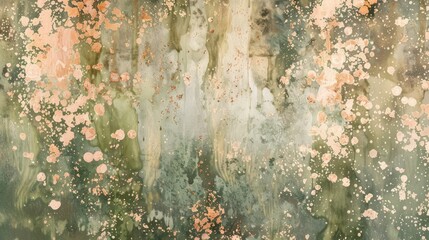 Wall Mural - Elegant chartreuse green and rose gold with liquid textures and light background