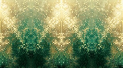 Mesmerizing hunter green and pearlescent gold with fractal patterns background