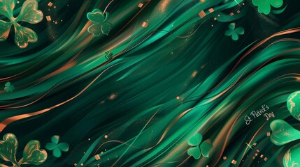 Wall Mural - Abstract emerald and copper with liquid patterns St. Patrick's Day background