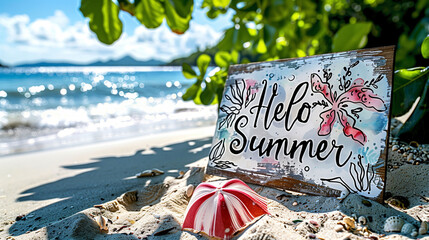 Hello Summer background, Welcoming Summer day background, Greeting card, print art