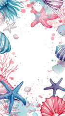 Wall Mural - Abstract starfish and shell frame with copy space and dynamic sea elements in vibrant colors