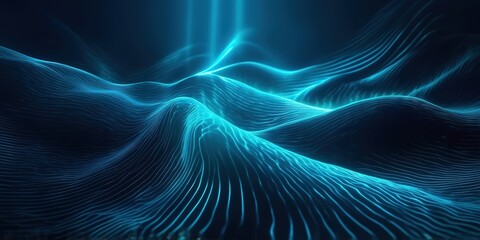 Poster - Light blue glowing abstract ray spotlight wave textured, Wide Background