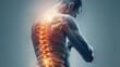 © earthstudiotomo - 3D illustration of a human spine with highlighted vertebrae, showcasing back pain or spinal issues for medical concepts and healthcare topics.