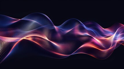 Sticker - Abstract digital waves in neon colors of purple, pink, and blue, flowing gracefully with intricate patterns and a dark background