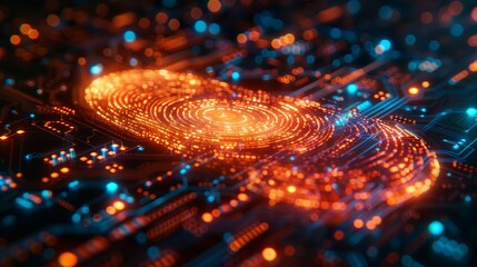 Poster - glowing fingerprint scan on circuit board background