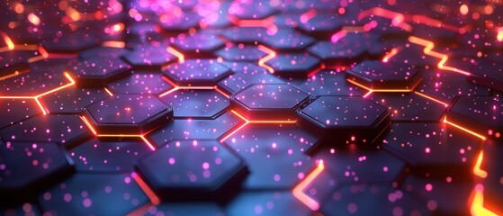 Wall Mural - Advanced digital pattern with interconnected glowing hexagons, hitech background in 8k UHD