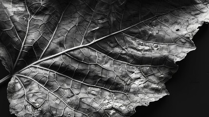 Wall Mural - A wilted leaf takes on a new beauty with its intricate network of wrinkles and folds captured in black and white. Black and white art